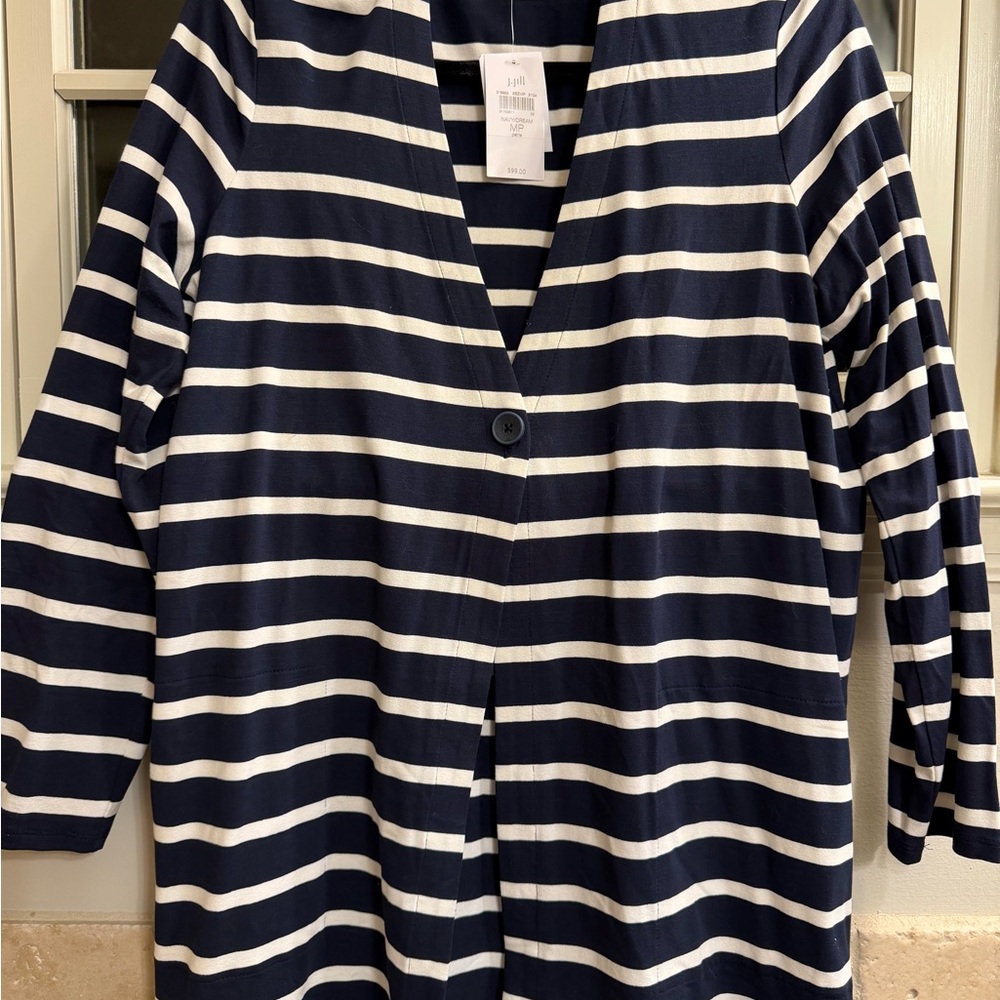 J. Jill Navy and White Striped Cardigan